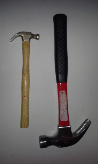 Large and small claw-end hammer.